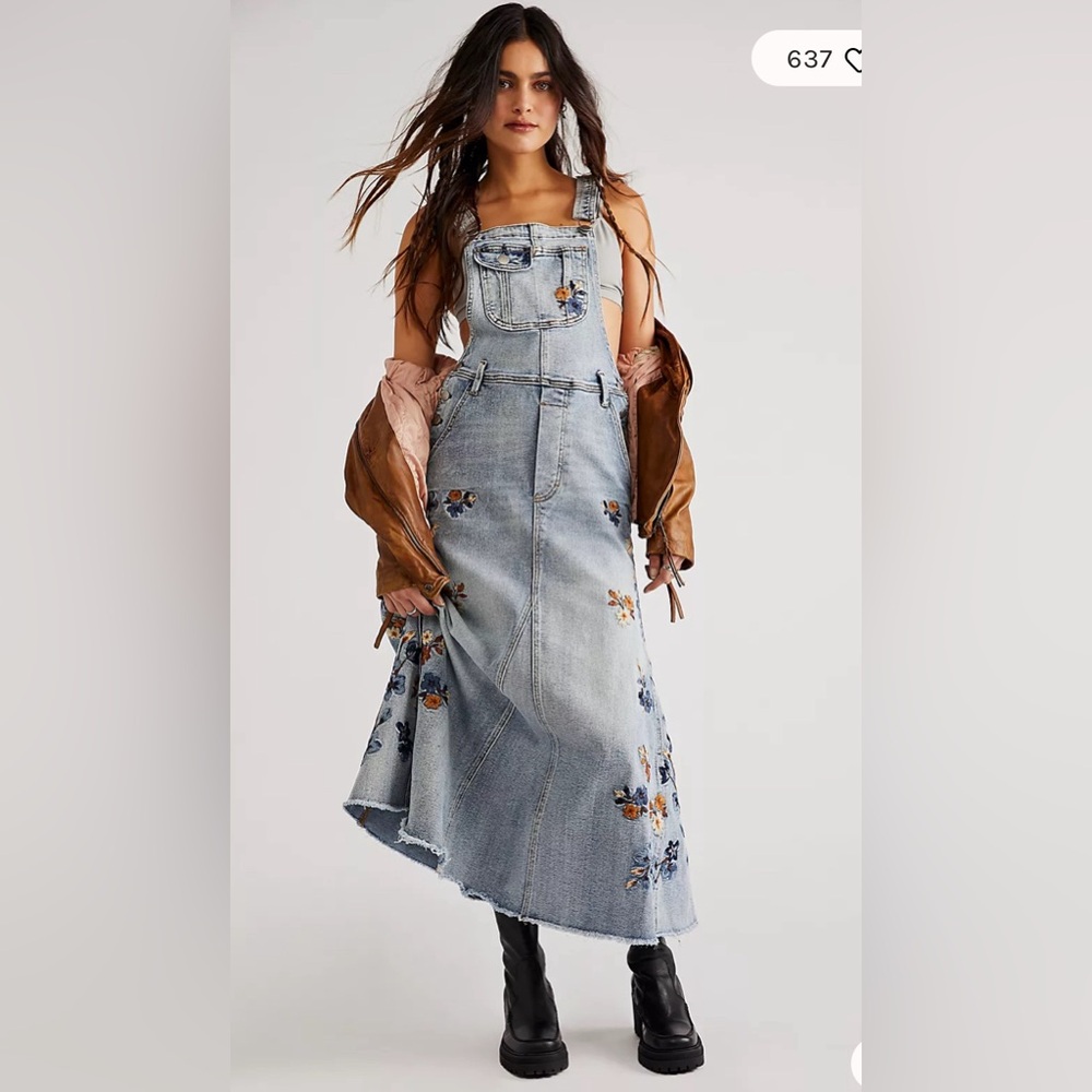 Free People X Driftwood embroidered Denim Dress